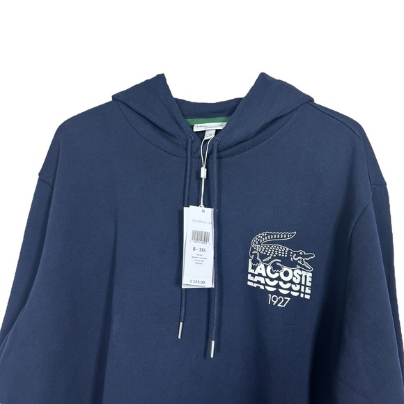 Lacoste Mens 3XL FR 8 Navy Blue Croc Logo 1927 Hoodie Sweatshirt Pullover NWT - Picture 7 of 11